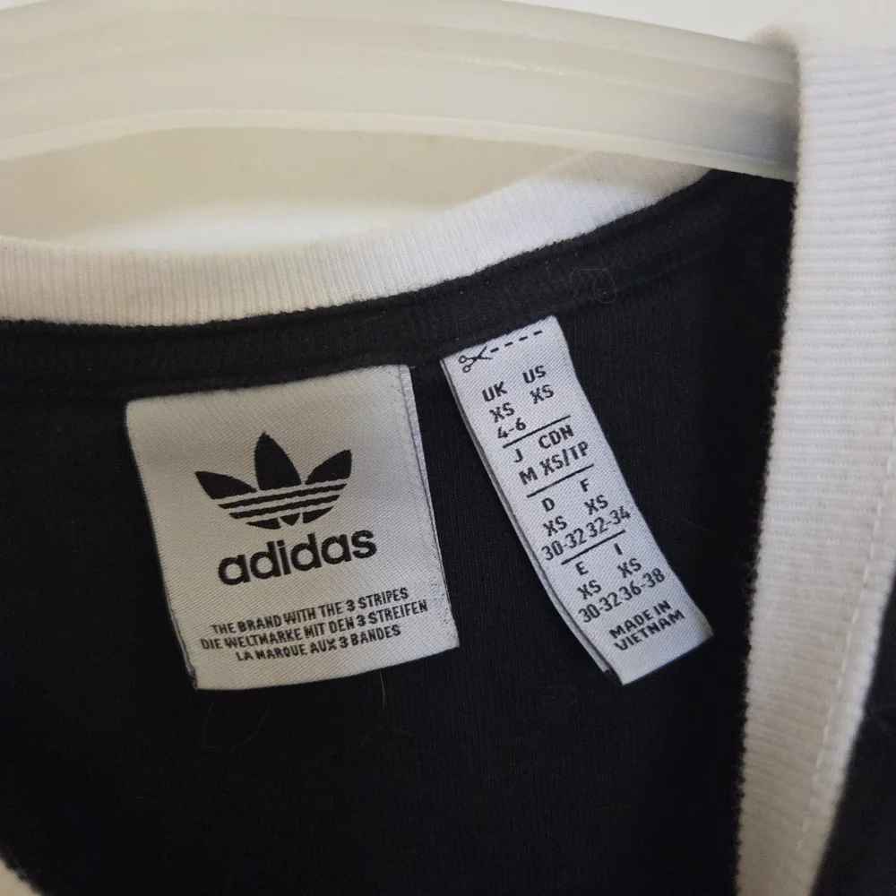 Adidas Black Cropped Tee with White Stripe Shoulders - Picture 5 of 5